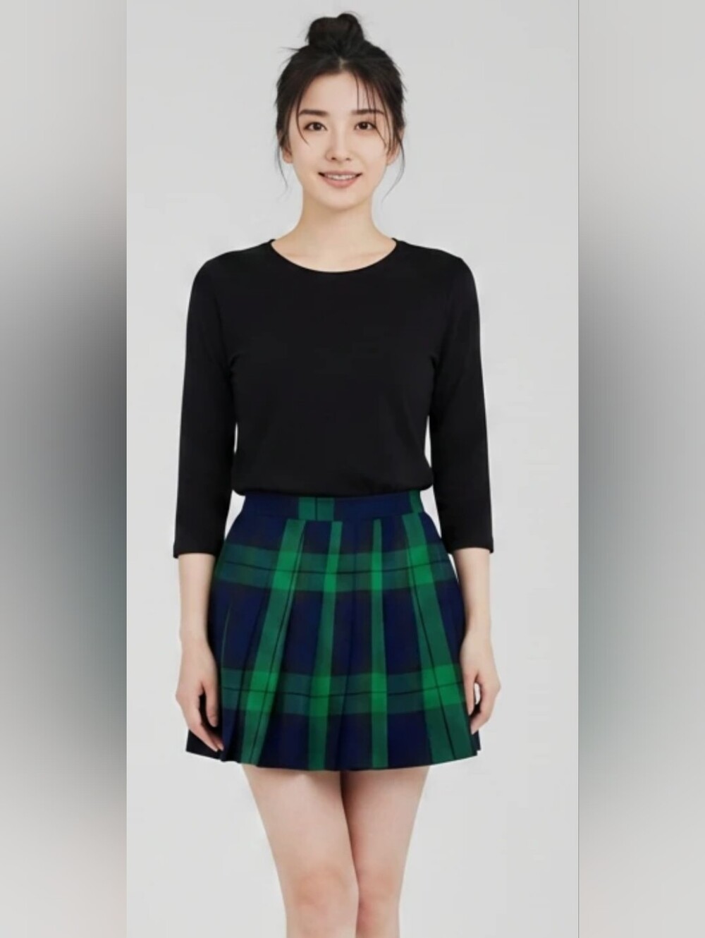 AERIE | Women's Navy/Green High-Rise Pleated Tartan Mini Skirt